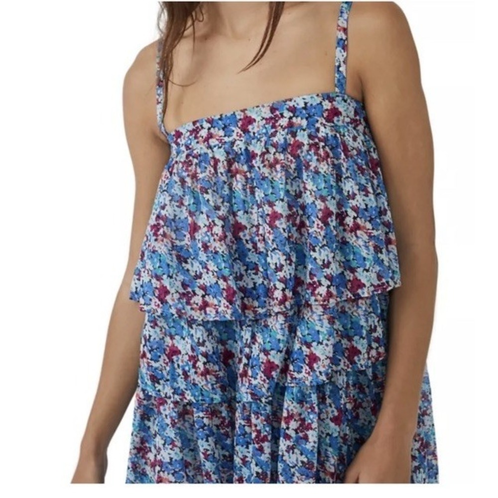 Free People FP One Talia Tunic Floral Printed Tiered Sleeveless Top Smocked Med